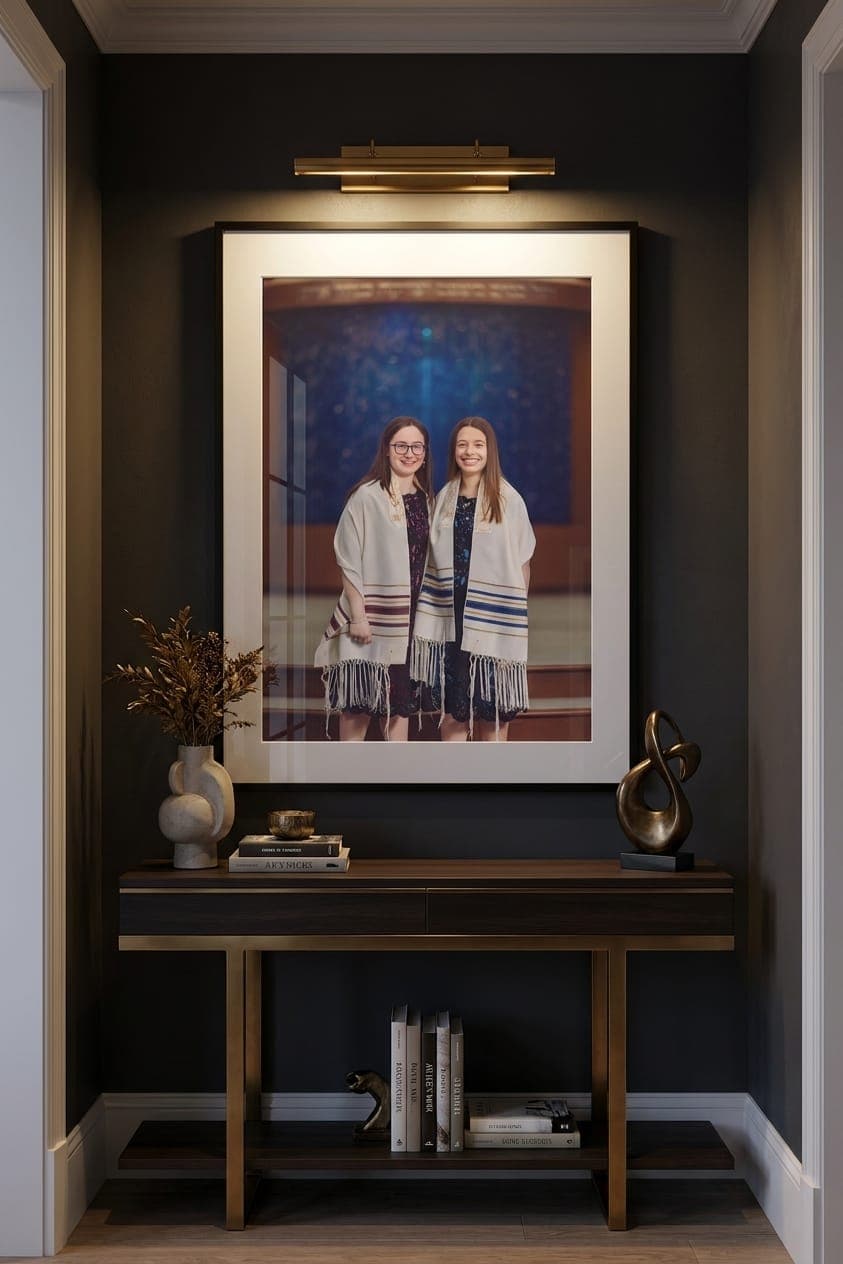 Heirloom portrait displayed as framed wall art in a study