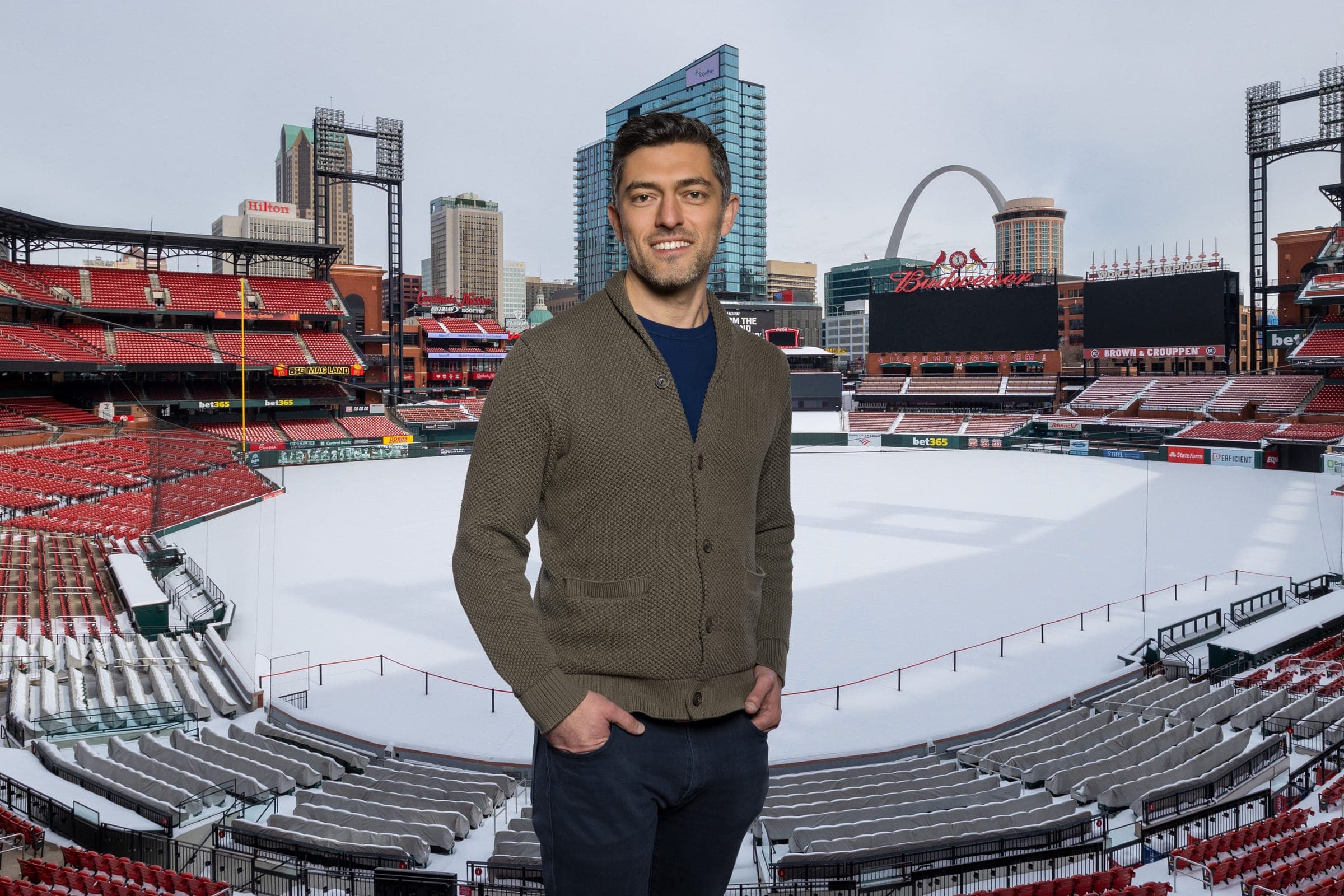 Behind the Lens with Chaim Bloom at Busch Stadium. Photo by Zach Dalin, St. Louis photographer.