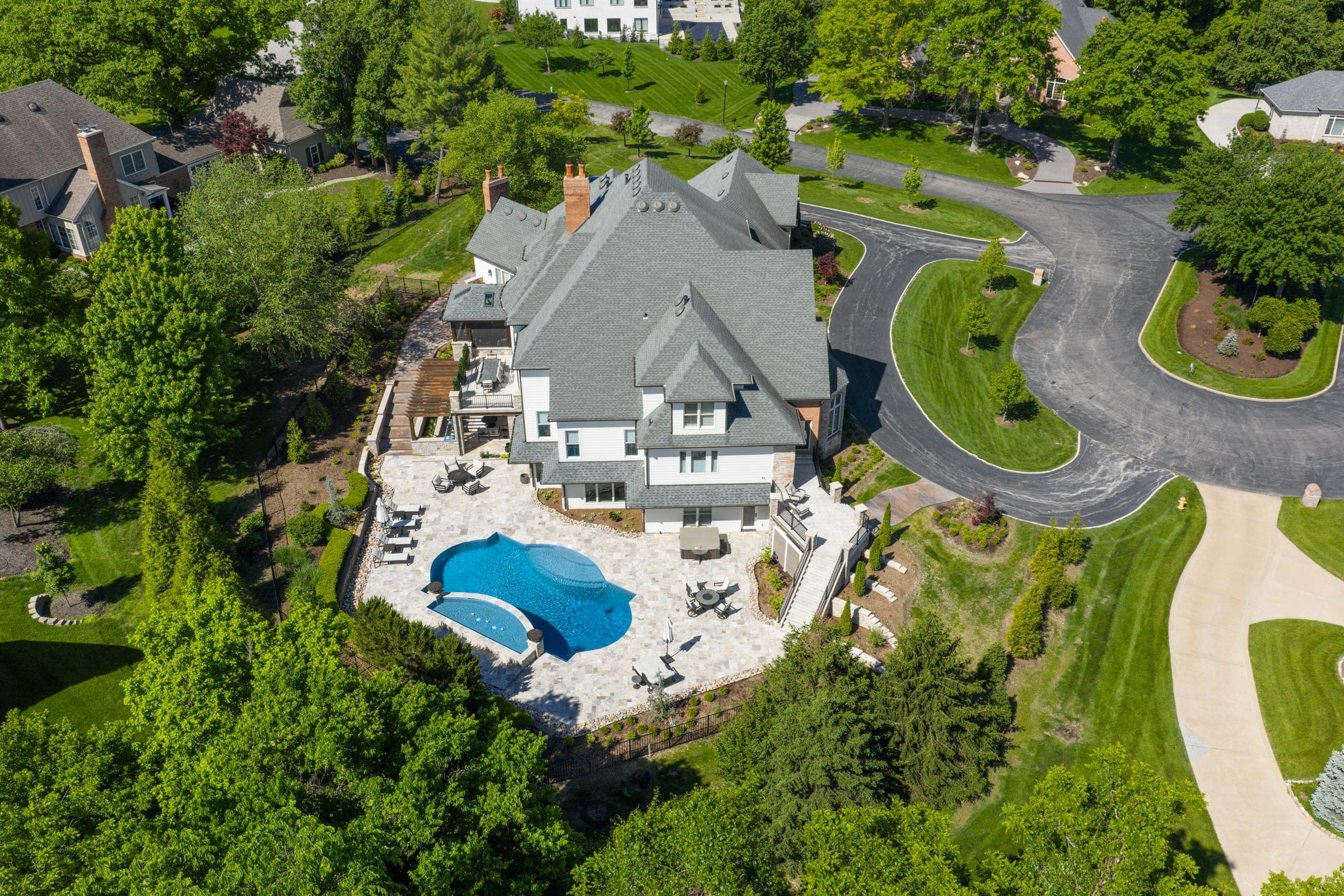 Backyard Pool Photography for a Chesterfield Home Build. Photo by Zach Dalin, St. Louis photographer.