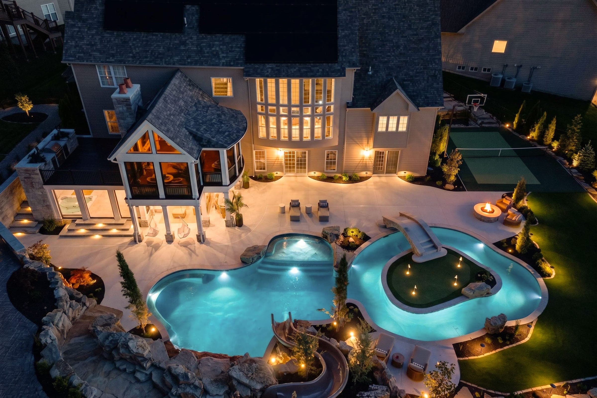 Twilight Photography for a Luxury Oasis Pools Backyard in St. Charles. Photo by Zach Dalin, St. Louis photographer.
