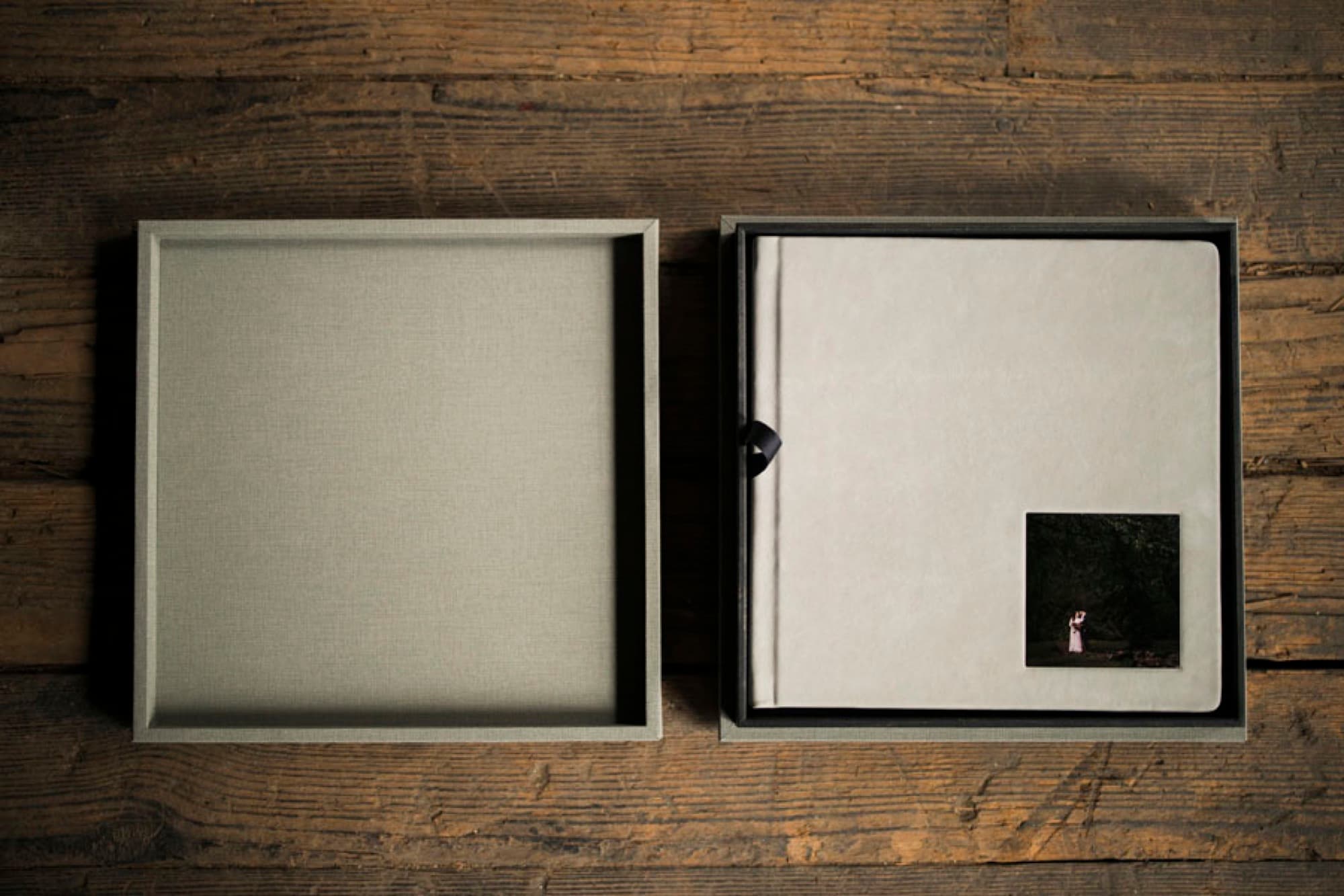 Italian-leather heirloom album presented in a custom linen keepsake box