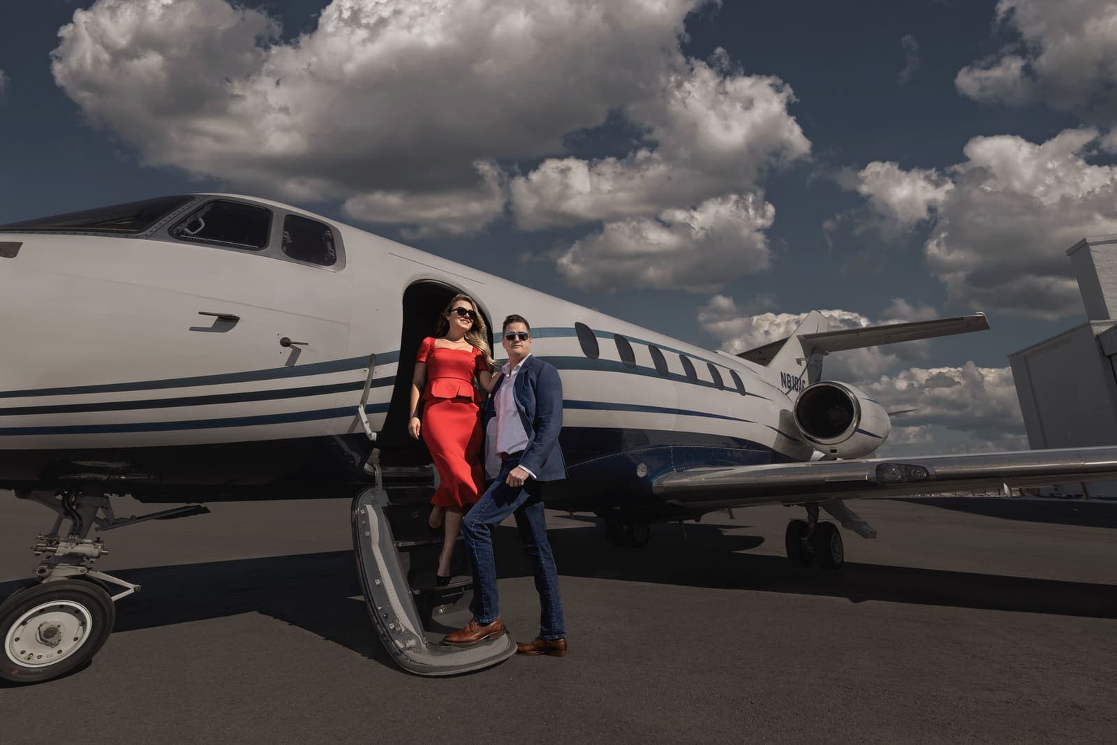 Premium commercial campaign image for Secure Air Charter beside a private jet
